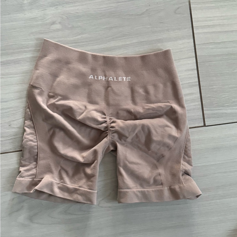 Alphalete Tan Bike Shorts High-Waisted Seamless Design
